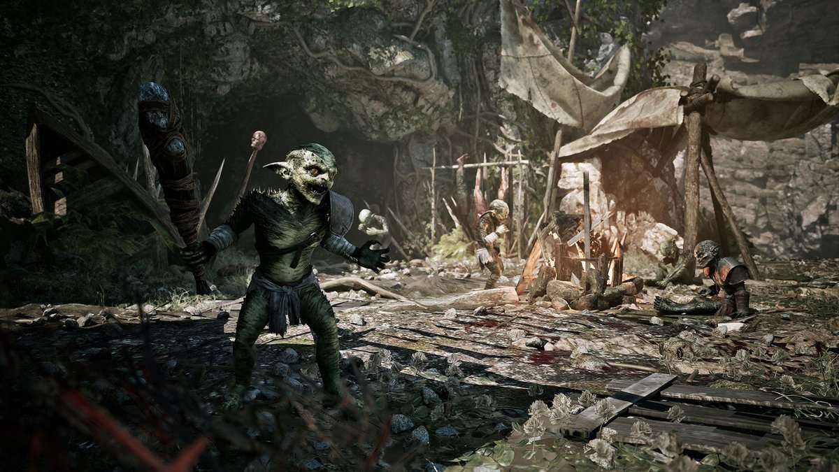 Gothic 1 Remake — орк с дубиной у лагеря, скриншот на PS5