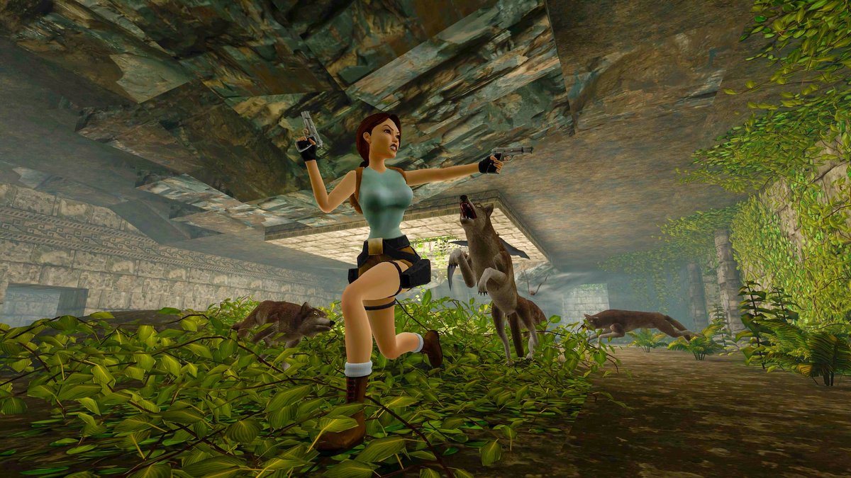 Tomb Raider I-III Remastered — классическая Лара Крофт с пистолетами в джунглях, скриншот