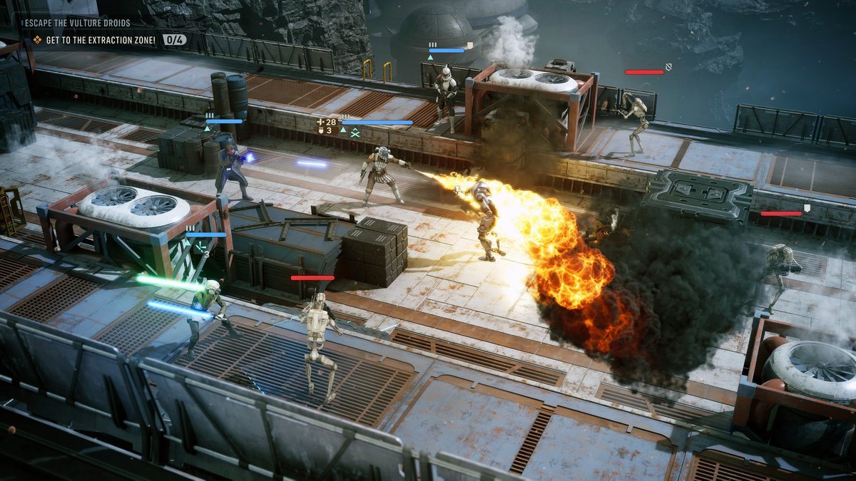 Star Wars Zero Company — тактический бой с дроидами и огнемётом на станции, скриншот